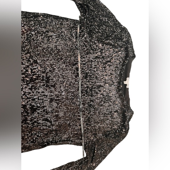 Gianni Bini Black Long Sleeve Sequin Mini Dress Bell Sleeve Size M - Picture 12 of 13